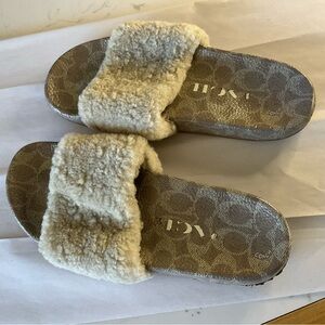 Coach Cream Shearling Slides